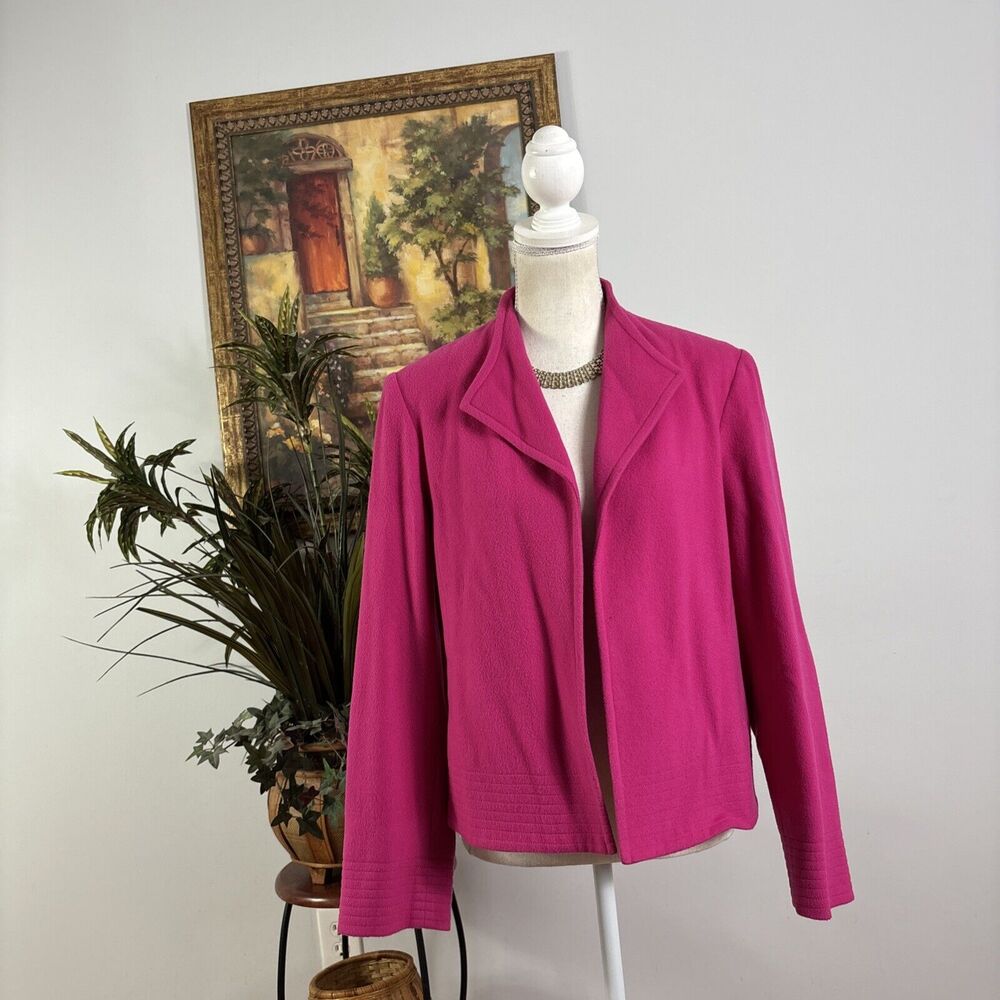 LOUBEN Jacket Womens Size 10 Fuchsia Pink Wool Cashmere Blend Lined Open Front